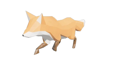An animated poly style model of a fox running